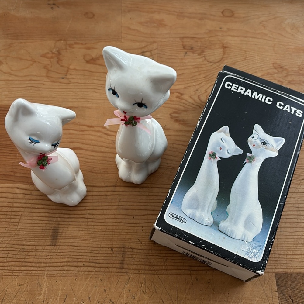 NWT Vintage ceramic cat pair 2 ceramic cats home decor made in Taiwan - Picture 4 of 7